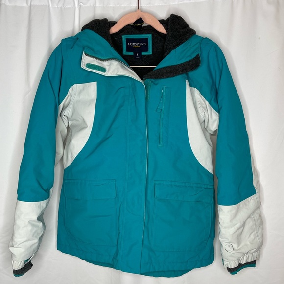 Lands' End Other - Lands End Squall Large L 14 Girl Turquoise Blue Hooded Fleece Lined Coat Jacket